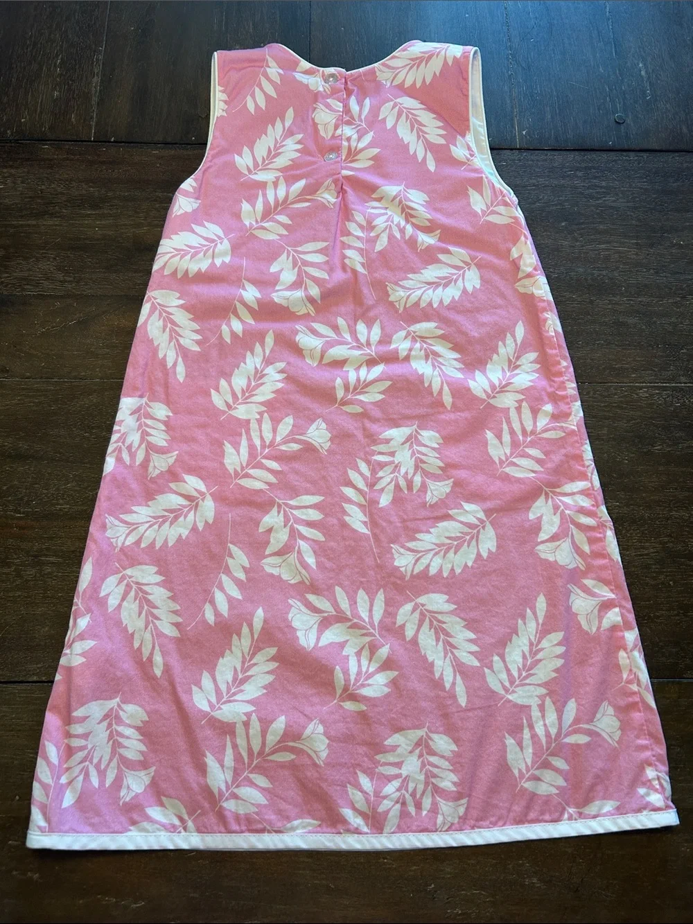 Little English Pink/ White Leaves Cotton Sleeveless Dress